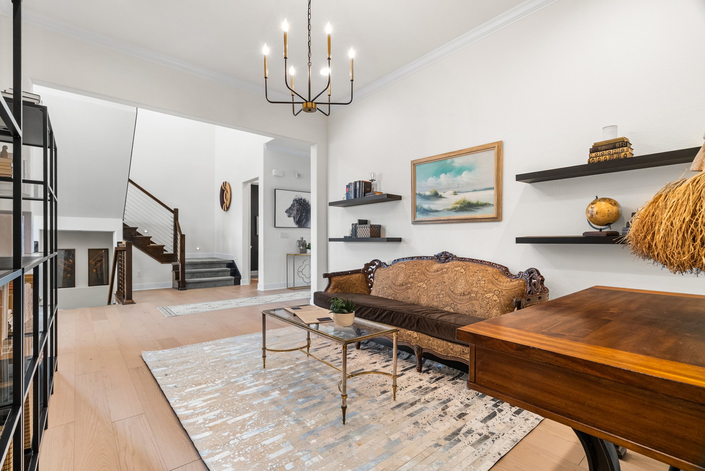 Loft sitting area near the staircase.